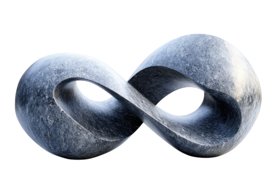 Elegant infinity stone sculpture a symbol of eternity and endless possibilities captured against a stark black backdrop with on transparent background