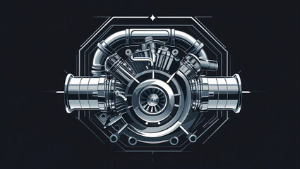 For a poster, t-shirt print, business piece, social media post, blog, sticker, vlog, or card, use a turbo engine on a black background.  vector drawing.