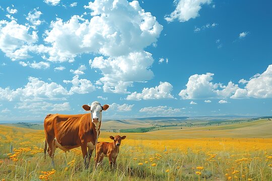 **Cow And Calf Resting In Golden Field Under Wide Sky Poster-Ready Peaceful Nature --Ar 3:2 --S 998 --V 6.0 --Style Raw** - @Darya (Relaxed) -# Create, Explore, And Organize On [Midjourney.Com](<Https