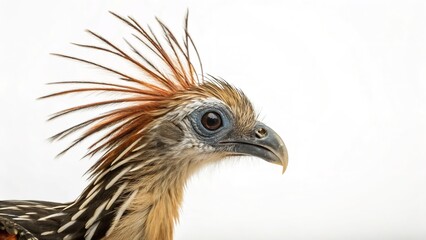 The captivating side profile of a hoatzin, showcasing its distinctive crest and intricate features.