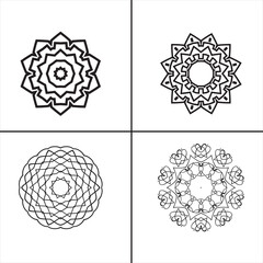 Set of 4 outline Mandala with floral ornament pattern, mandala silhouette editable vector isolated on white background