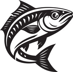 Black silhouette vector illustration of a moving fish on white background
