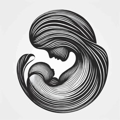 Artistic black and white illustration of a mother and child, symbolizing Mother's Day