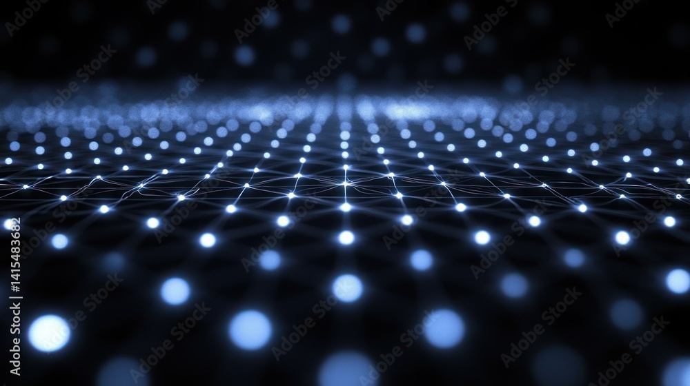 Poster blue light dots on dark surface creating depth