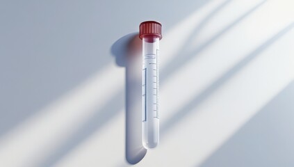 Empty Medical Test Tube with Red Cap on White Background