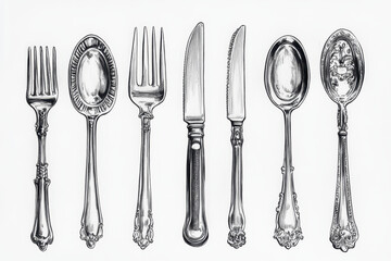 Silver spoon and knife on rustic wooden table, reflecting warm candlelight.