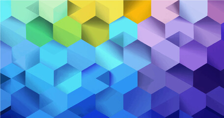Obraz premium Create a vector illustration of a 3D hexagonal pattern composed of F2EFE7 and 9ACBD0 hexagons. The hexagons are arranged in a gradient-like transition from F2EFE7 at the top right to various shades of