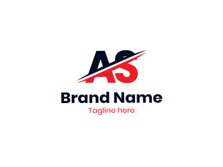Vector AS logo design is divided by a line. Initial letter AS monogram logo. Black and red SA letter. SA letter logo design.