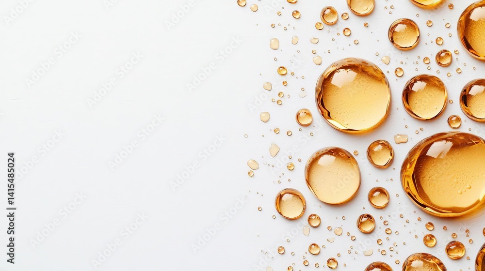 Poster group of golden drops glimmering under bright light creating a beautiful abstract image with a luxur