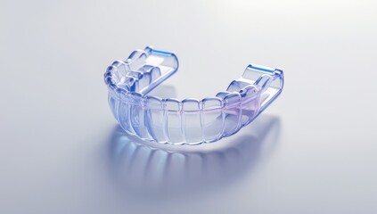 Close-up of a Transparent Blue Mouthguard for Sleep Apnea or Teeth Grinding