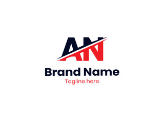 Vector AN logo design is divided by a line. Initial letter AN monogram logo. Black and red AN letter. NA letter logo design.