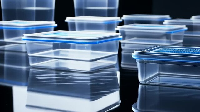 Clear plastic containers, various sizes and shapes