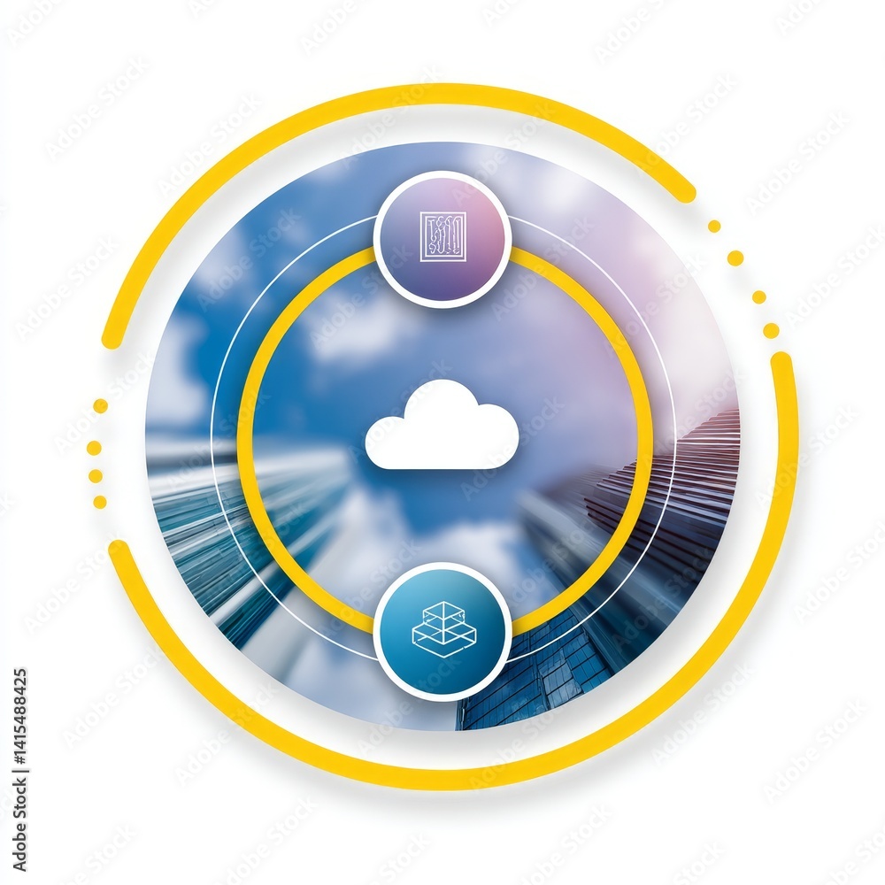 Poster saas architecture circular diagram business environment graphic design modern aesthetic cloud comput