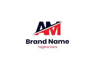 Vector AM logo design is divided by a line. AM Letter Logo Design. Initial letters MA logo icon. Abstract letter AM logotype logo design template. MA logo 