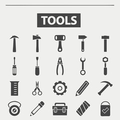 A Collection of 40 Black Silhouette Tool Icons