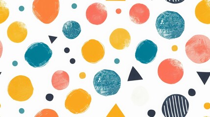 Abstract Geometric Pattern with Colorful Circles and Triangles. Seamless Pattern.