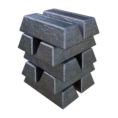 Iron Ingots, 3d illustration isolated on white background