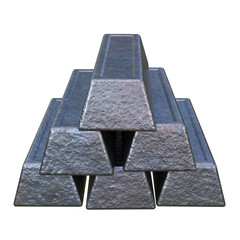 Iron Ingots, 3d illustration isolated on white background