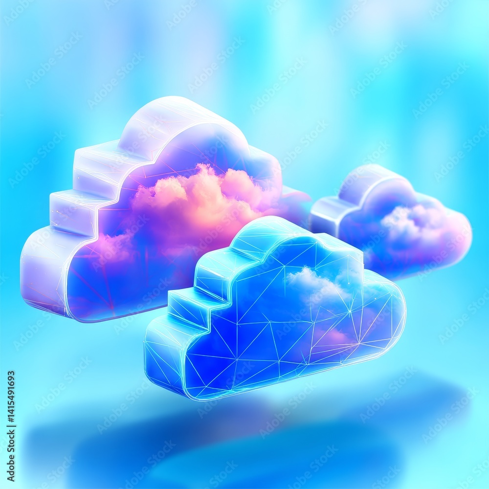 Aufkleber data migration action in cloud ecosystem virtual environment digital illustration conceptual viewpoi