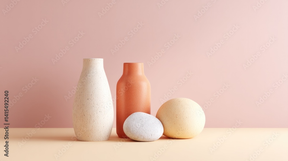 Poster capture clean image of airy abstract shapes against solid color background providing ample copy spac