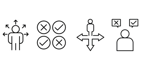 Outline icons related to choice. Linear icon collection. Editable stroke. Vector illustration.