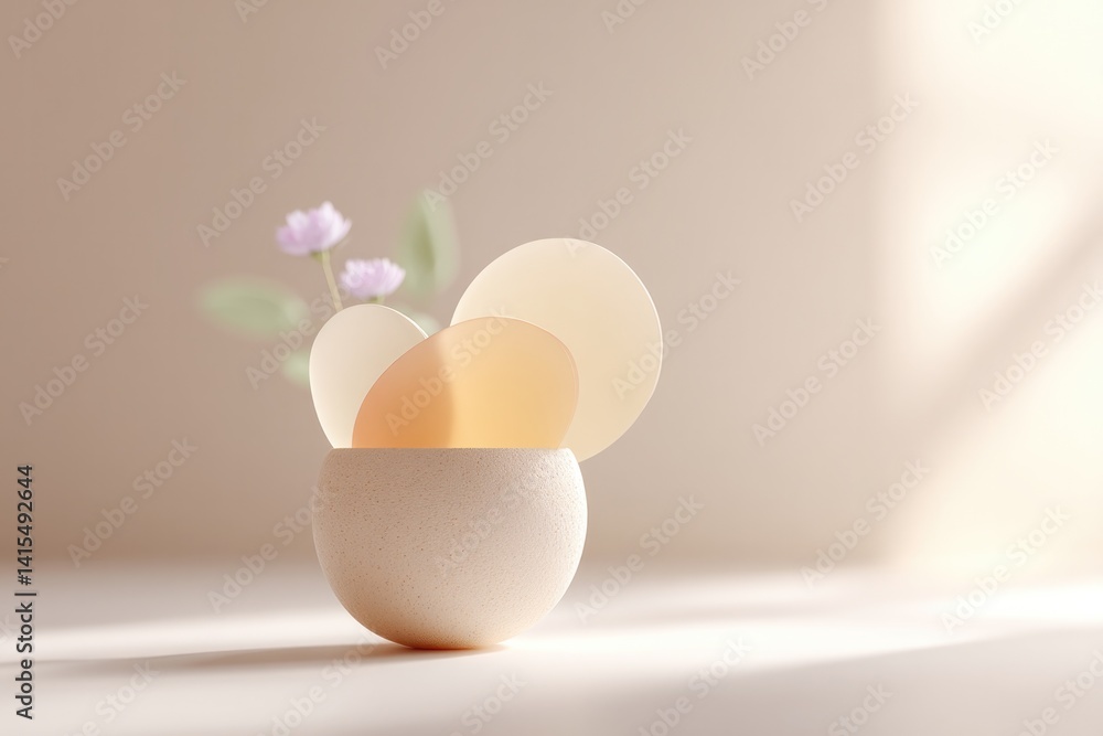 Aufkleber capture creative arrangement of ambiguous shapes casting soft shadows utilizing minimalistic approac
