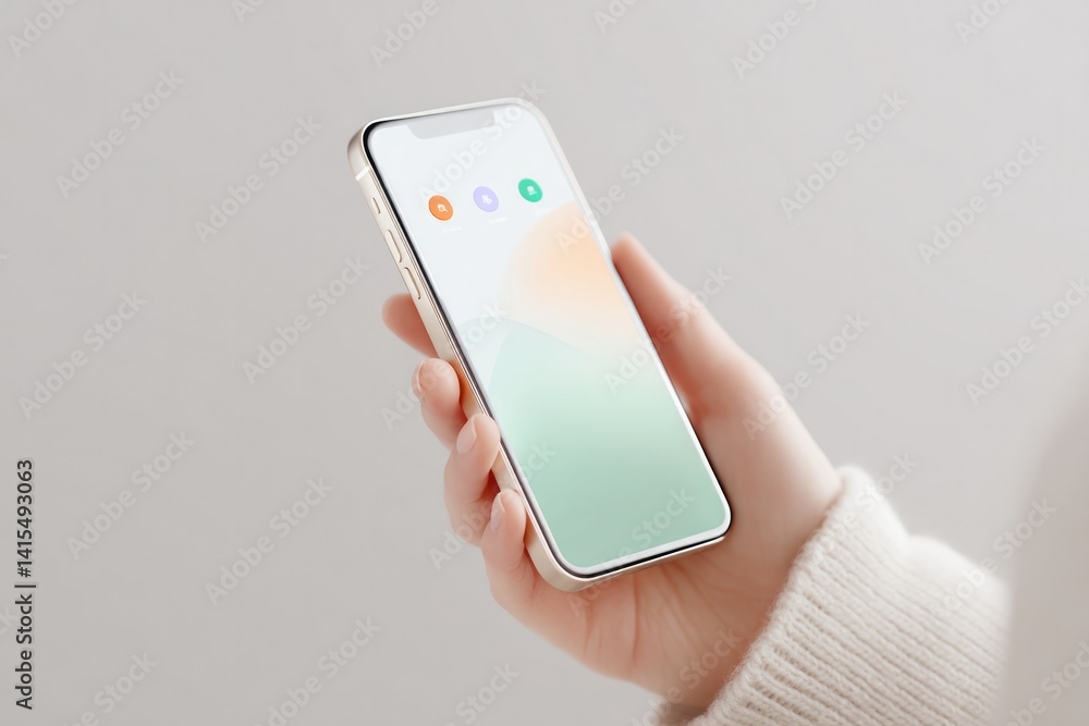 Poster capture minimalist scene with smartphone in hand displaying social media app emphasizing seamless di