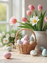 Clean holiday setup with eggs and anemones