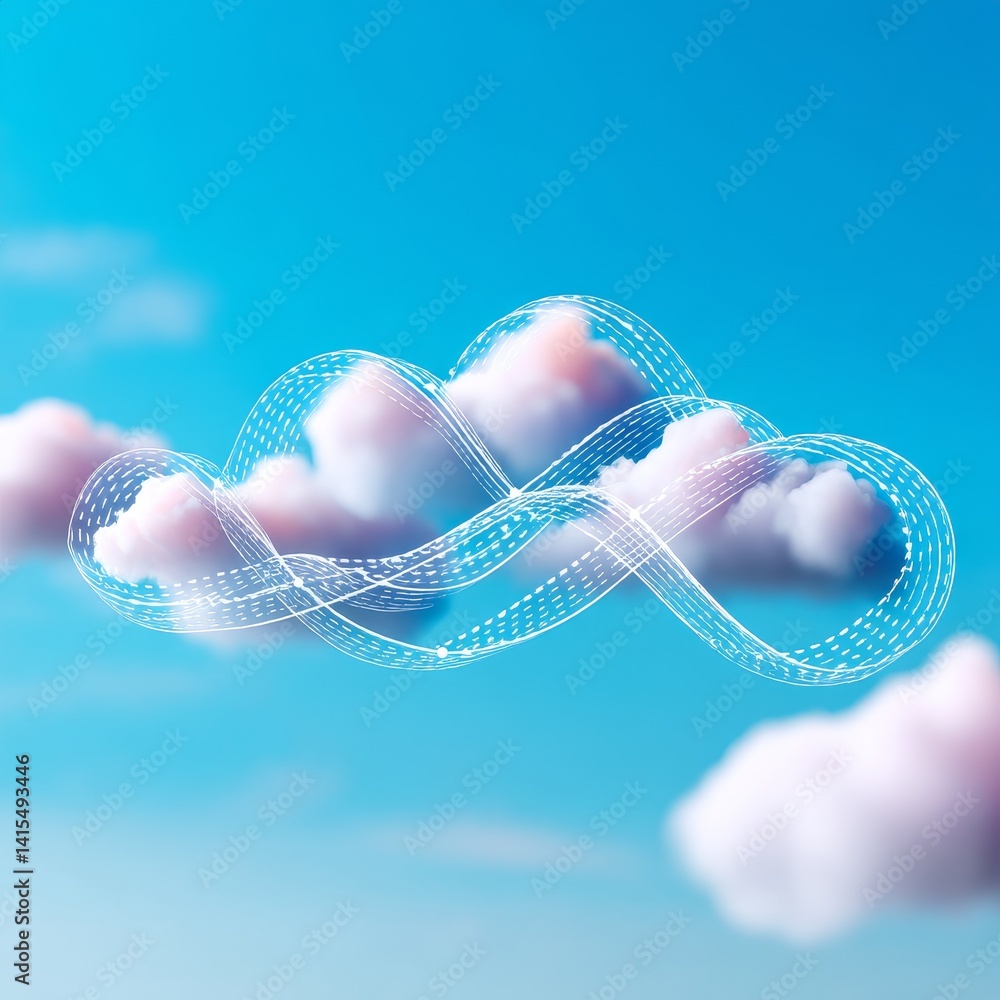 Poster cloud server connectivity visualization modern tech environment digital artwork aerial view abstract