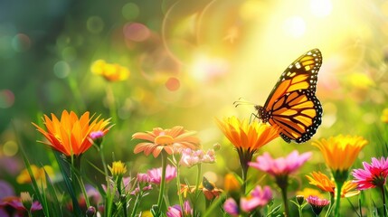 Monarch Butterfly in Spring Meadow.