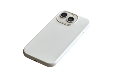 Phone with pop socket and neutral case lying flat on textured background - 