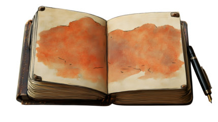 Photorealistic open sketchbook with brush pen on side -- 