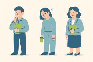 Office characters expressing emotions in minimalist vector style  