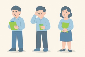 Fototapeta premium Minimalist Vector Office Characters Displaying Various Emotions 