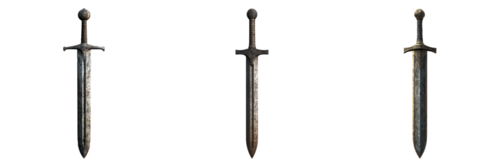 Medieval swords in steel with historic grips isolated on transparent PNG image perfect for battle scenes or RPG assets
