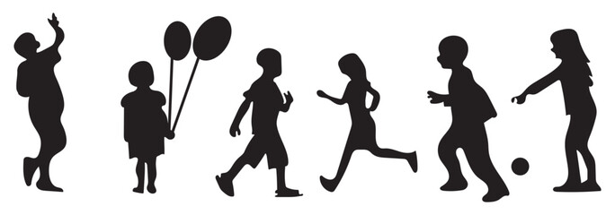Children kids silhouette set, vector silhouette of children.