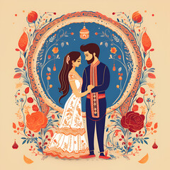 bride and groom in wedding dress