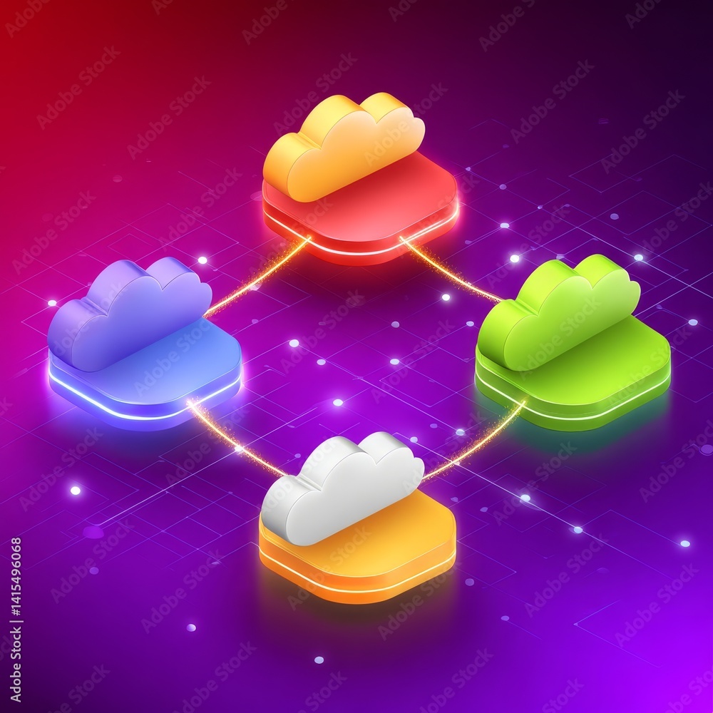 Aufkleber dynamic cloud node diagram for saas solutions in digital technology vibrant visuals 3d perspective