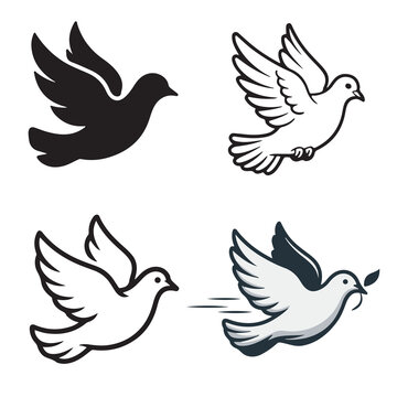 Peaceful flying doves with branches in a symbolic bird silhouette design