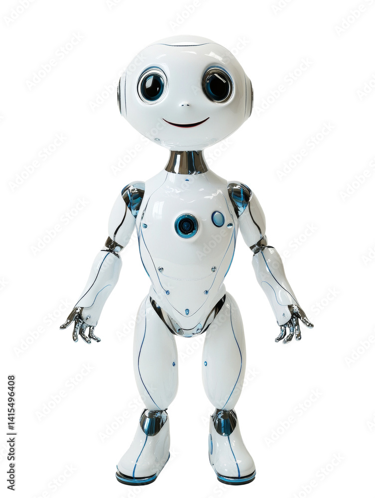Poster futuristic humanoid artificial intelligence with smooth features against dark backdrop