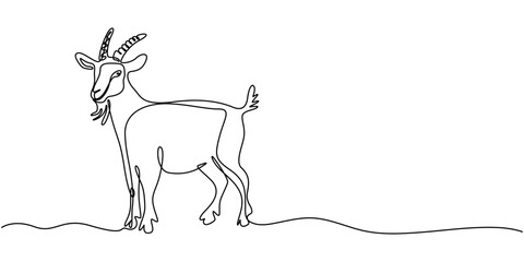 Domestic sheep simple line art illustration. Continuous one line draw of goat animal, Goat one line continuous drawing. Goat symbol. Farm animal continuous one line illustration. sheep, lamb.