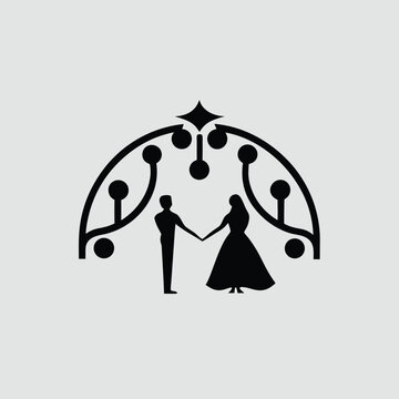 Elegant Couple Silhouette Under Ornate Arch Wedding Design