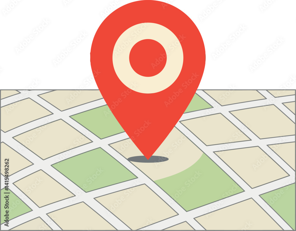 Poster location pin marker on abstract city map with grid layout flat minimal vector illustration