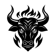 Aggressive Black Bull Illustration, icon, logo