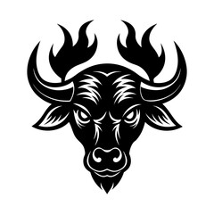 Aggressive Black Bull Illustration, icon, logo