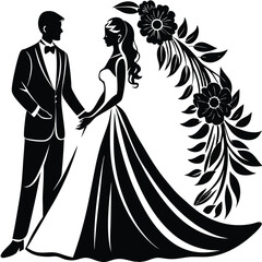 Elegant Black and White Silhouette of a Wedding Couple