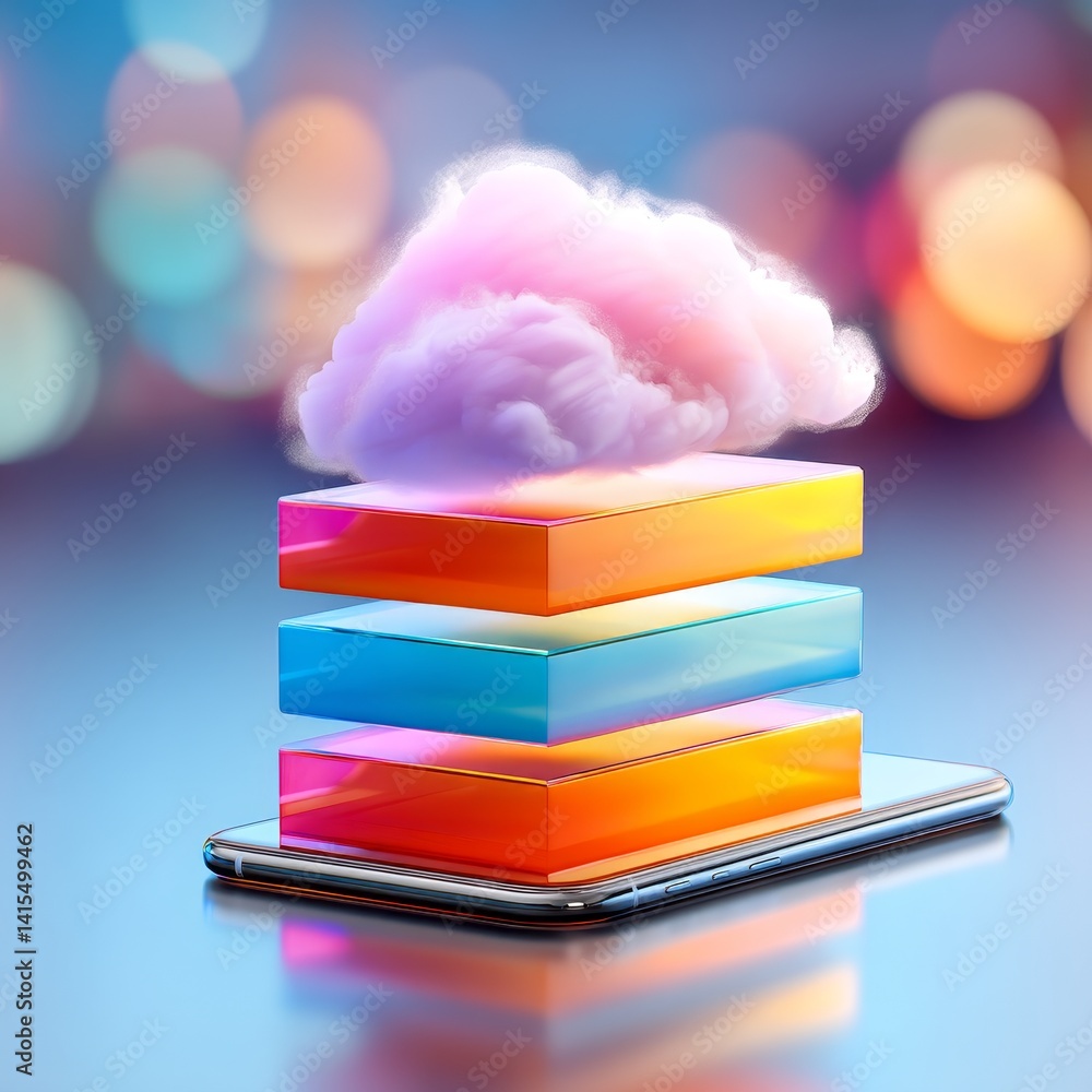 Poster cloud architecture and saas solutions digital landscape graphic design modern technology environment