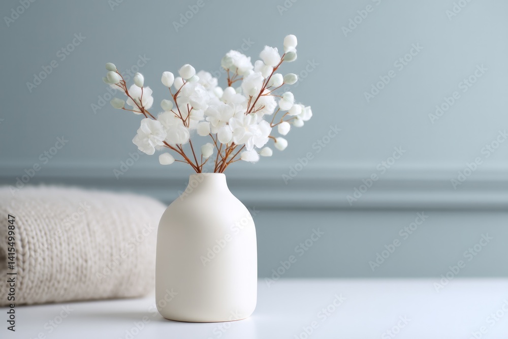 Poster capture tastefully curated interior featuring neutral tones emphasize minimalistic design with clean