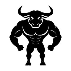 Aggressive Black Bull Illustration, icon, logo