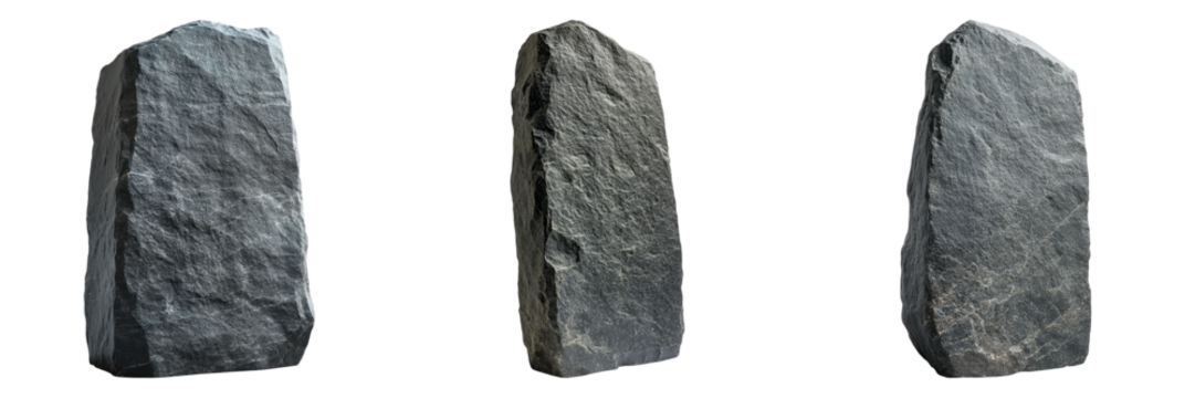 Weathered stone monoliths in irregular shapes isolated on transparent PNG image perfect for ancient ruins or fantasy terrains